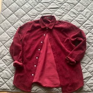 SHEIN corduroy Long sleeve button down shirt small red
